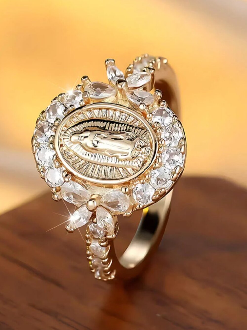 Elegant Virgin Mary Emblem Ring: Sacred Detail for Daily Devotion